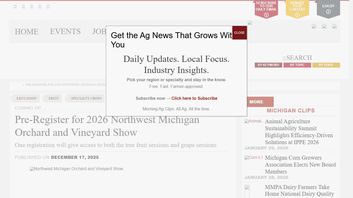 Pre-Register for 2026 Northwest Michigan Orchard and Vineyard Show - Morning Ag Clips